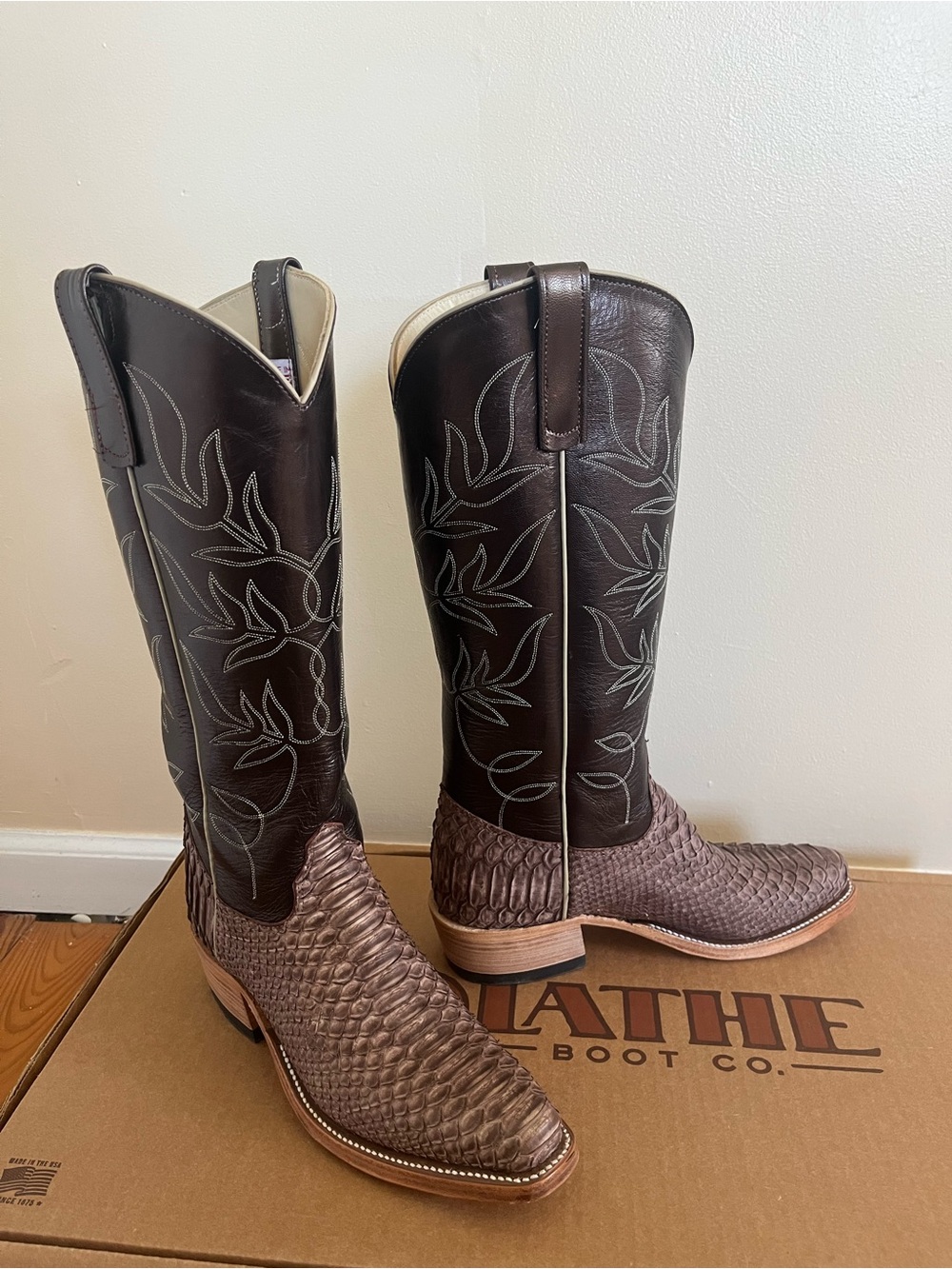 Olathe Boot Co. Brown Rustic Python and Puma Luster Women's Western Boots 8.5B